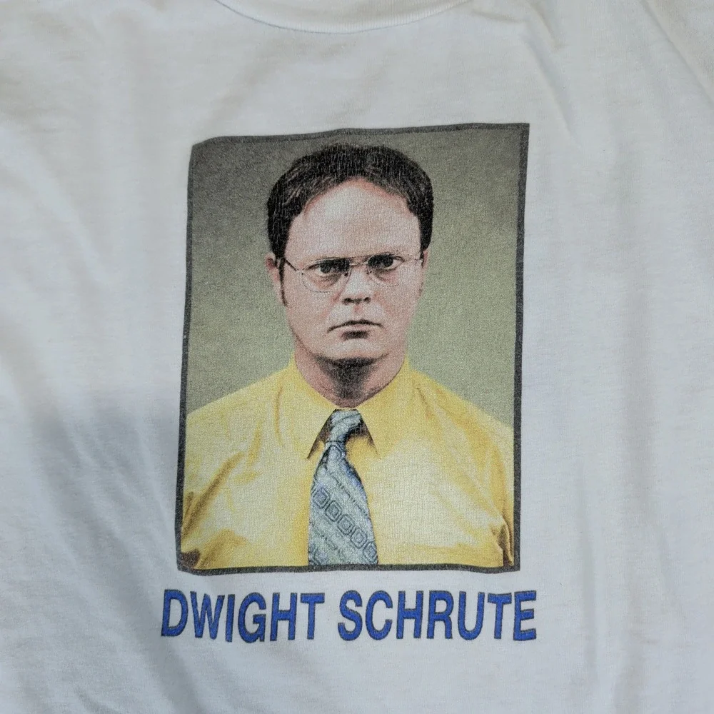 The Office Y2K Dwight Schrute Graphic Shirt Mens Small White Cotton D.W.I.G.H.T.
